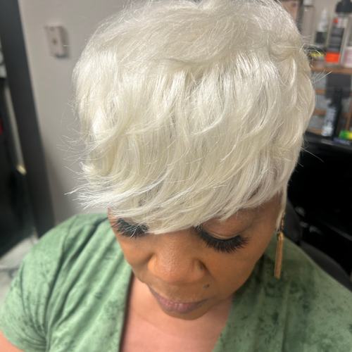 Platinum silver pixie with soft layers