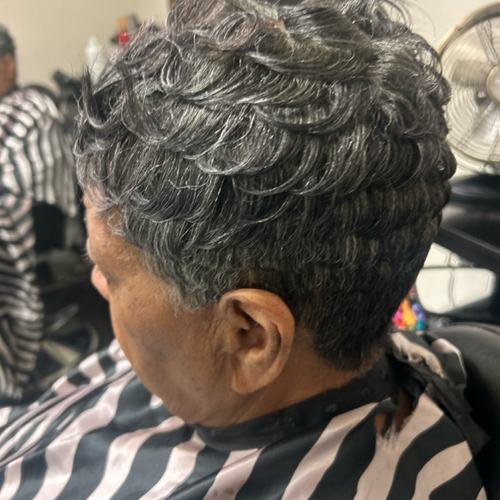 Salt and pepper pixie with waves