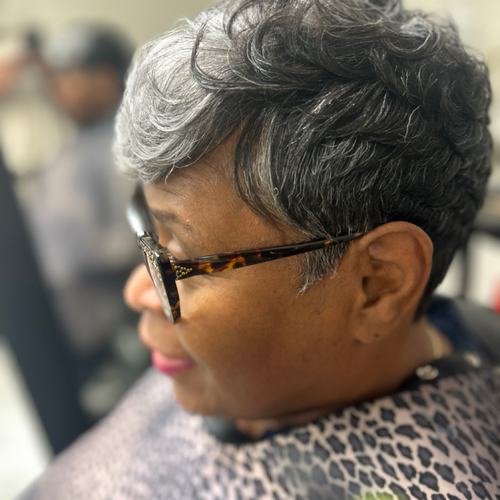 Silver-gray pixie with soft volume